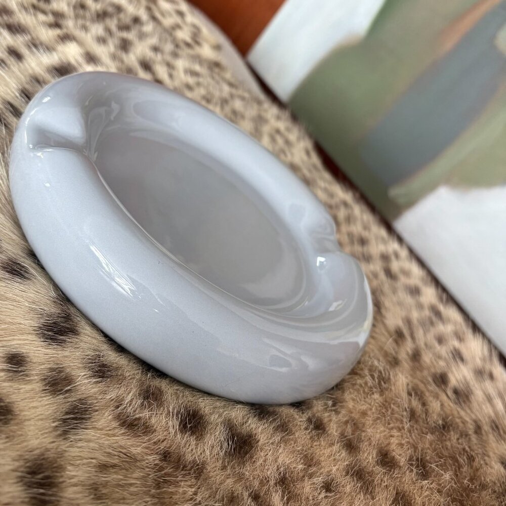 Vintage 80s Mod Light Grey Ceramic Ashtray Catch- All